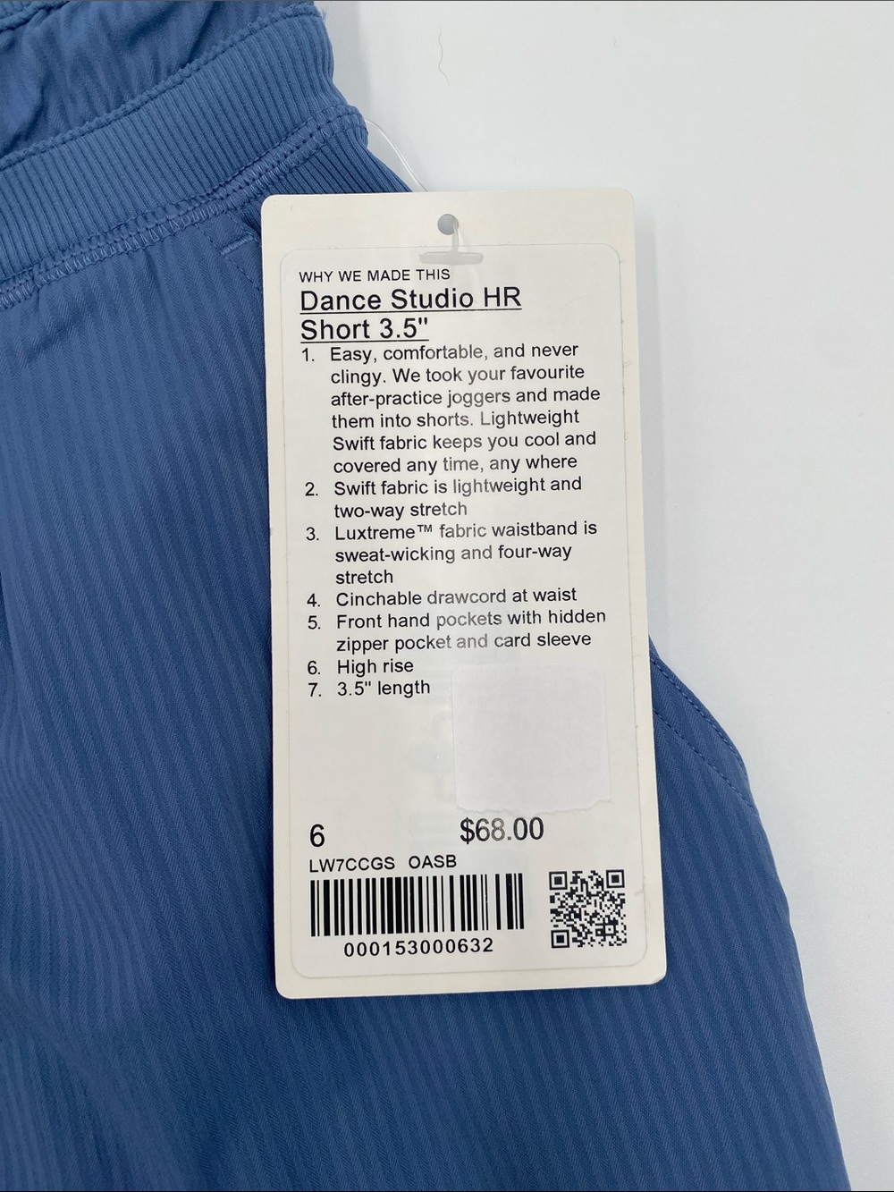 lululemon NWT Dance Studio Short Oasis Blue Size 6, 3.5”inseam - Picture 2 of 6